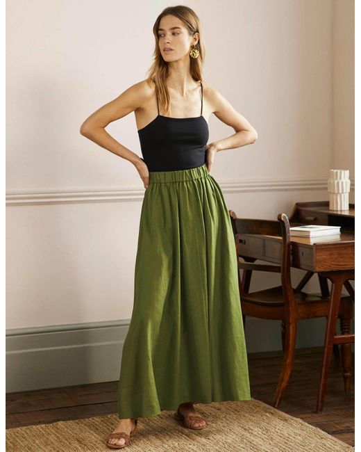 Boden Green Pull-on Linen Maxi Skirt Pea