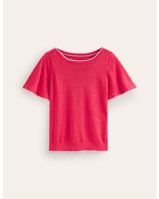 Boden Pink Maggie Leinen-T-Shirt Mit U-Boot-Ausschnitt Damen