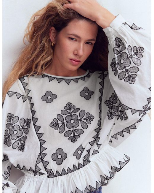 Boden Brown Embroidered Holiday Top