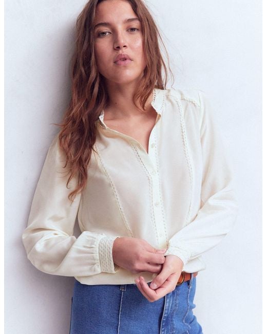 Boden White Rhea Trim Detail Silk Top