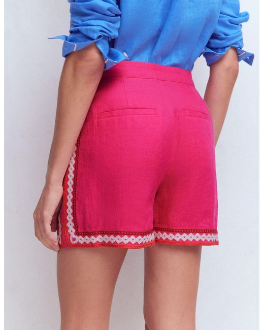 Boden Pink Embroidered Linen Shorts