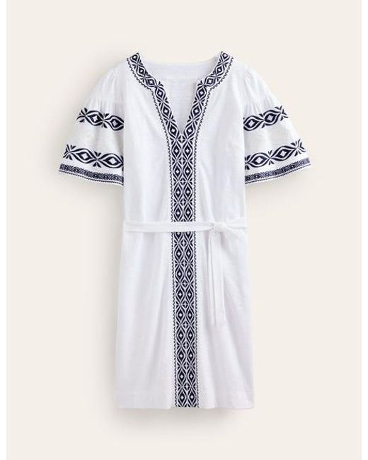 Boden White Embroidered Jersey Short Dress