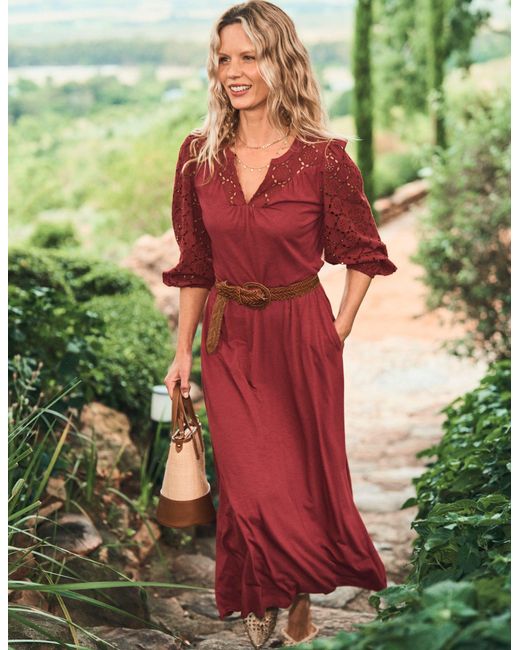 Boden Red Eden Broderie Jersey Dress