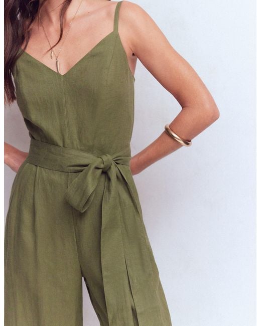 Boden Green Strappy Linen Jumpsuit