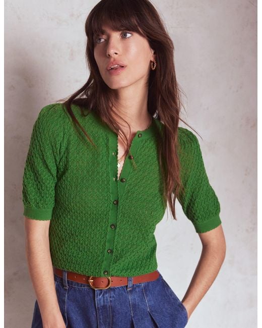 Boden Green Dot Pointelle Cardigan