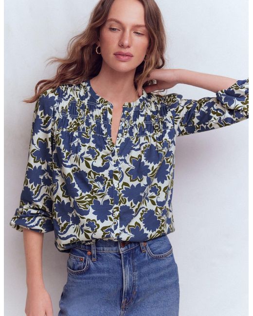 Boden Blue Mya Smocked Jersey Shirt