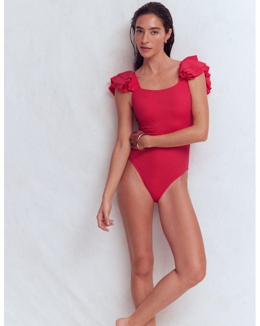 Boden Red Mega Ruffle Swimsuit
