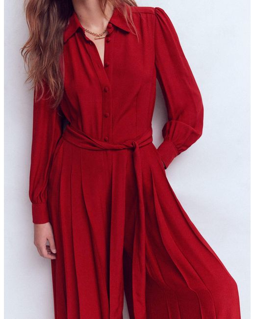 Boden Red Button Up Palazzo Jumpsuit