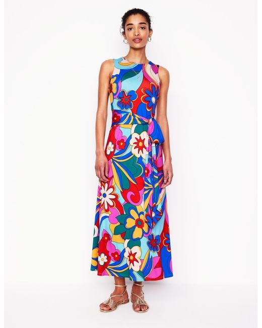 Boden White Grown On Tie Trapeze Dress-Cerulean, Bloom Geo