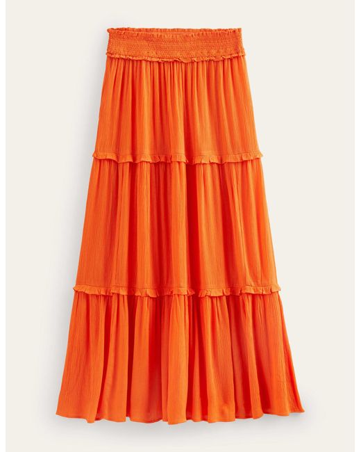 Boden Orange Smocked-waist Holiday Skirt