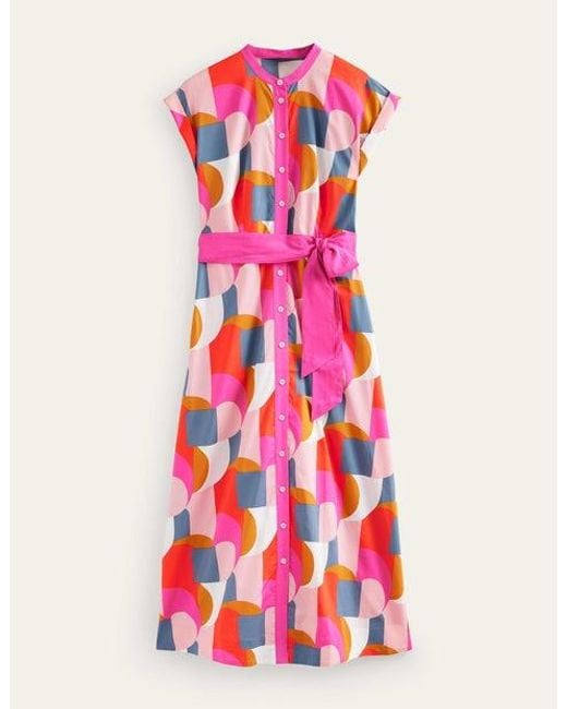 Boden Amanda Cotton Midi Shirt Dress Festival Pink, Geometric Swirl