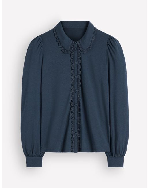 Boden Blue Lace Frill Blouse