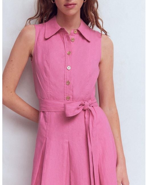 Boden Pink Belinda Linen Shirt Dress