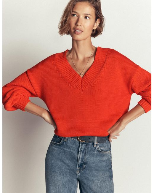 Boden Orange Lucy Cotton V-Neck Jumper