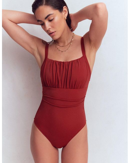 Boden Red Skiathos Ruched Panel Swimsuit