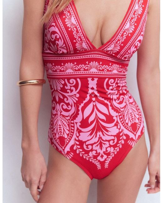 Boden Pink Porto V-Neck Swimsuit