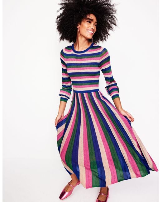 Robe De Fête Côtelée Métallisée-Rayé Rose, Vert Et Doré Boden en coloris White