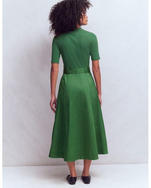 Boden Green Crew Neck Mix Media Dress
