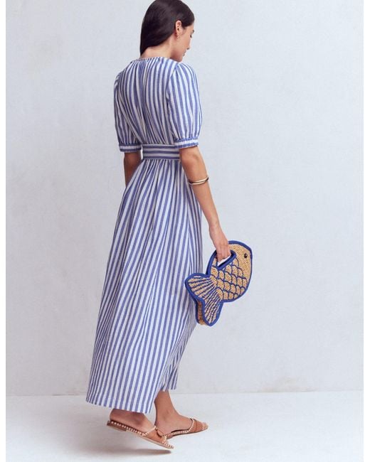 Boden Blue Double Cloth Puff Sleeve Dress
