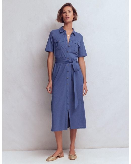 Boden Blue Mavis Midi Jersey Shirt Dress