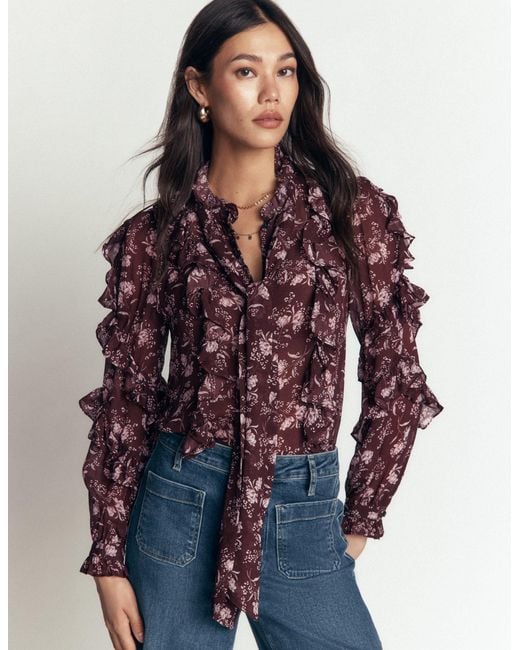 Boden Blue Ruffled Georgette Top