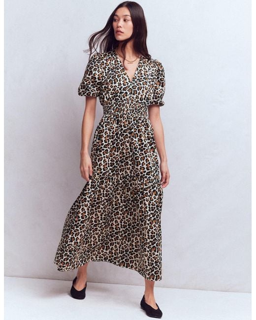 Boden Multicolor Irene Puff Sleeve Dress-Almond Milk, Cheetah Pop
