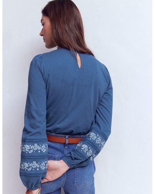 Boden Blue Rosie Embroidered Jersey Top