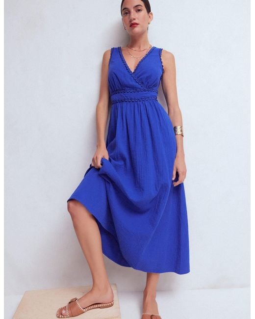 Boden Blue Lorna Trim Double Cloth Dress