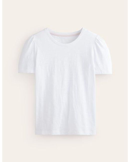 Boden White Cotton Puff Sleeve T-Shirt