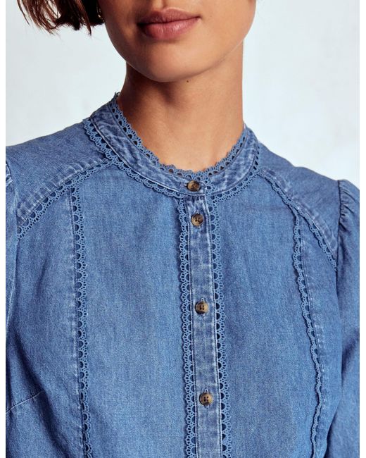 Boden Blue Rhea Trim Insert Denim Top