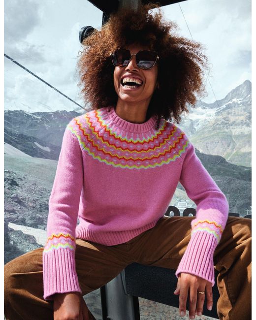 Boden Red Cashmere Fair Isle Jumper
