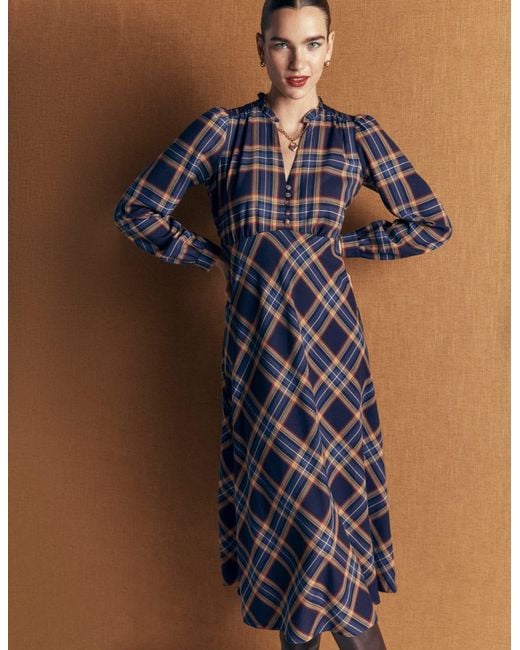 Boden Blue Cassie Checked Tea Dress