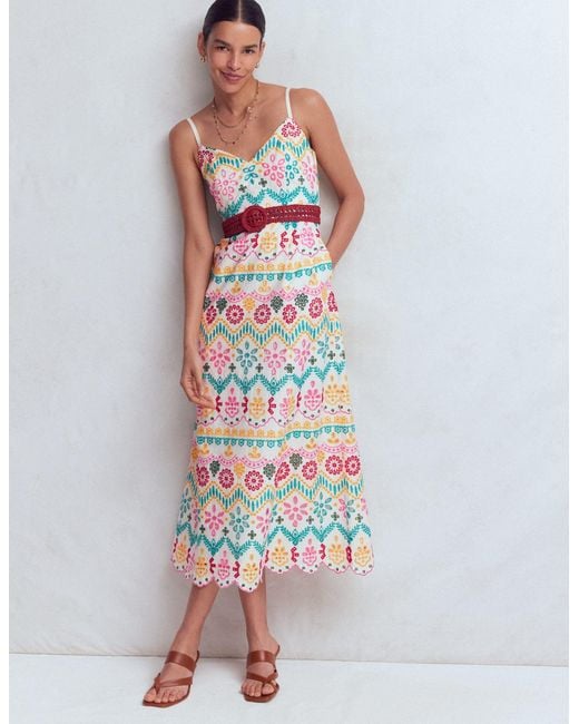 Boden Metallic Empire Linen Broderie Dress