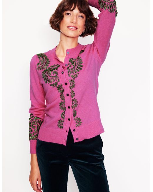 Boden Pink Fenella Embellished Cardigan