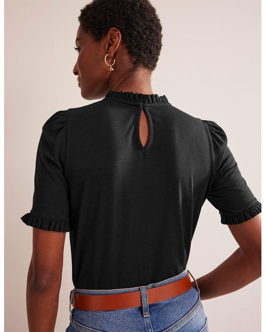 Boden Black Supersoft Frill Detail T-Shirt