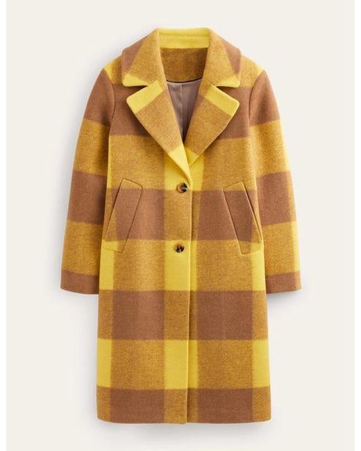 Boden Yellow Relaxed-fit Wool Checked Coat