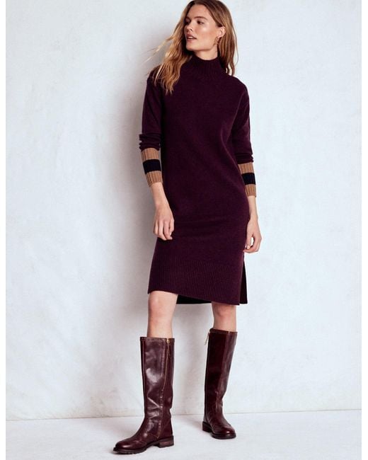 Boden Multicolor Merino Knitted Dress-Dark Cherry, Stripe