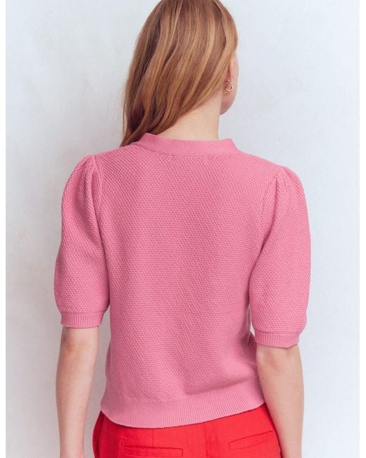 Boden Red Hayley Cotton V-Neck Cardigan
