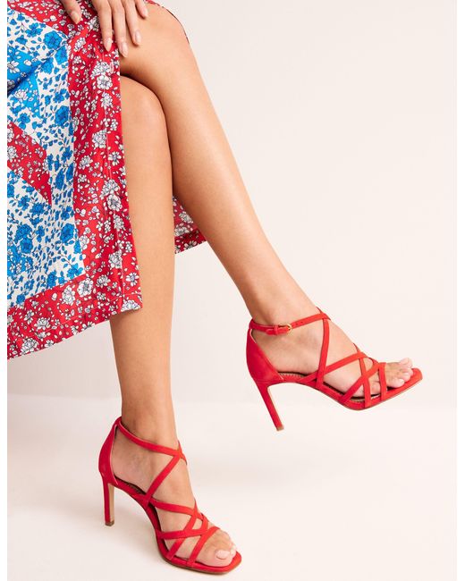 Boden Red Multi Strap Suede High Heel Sandals