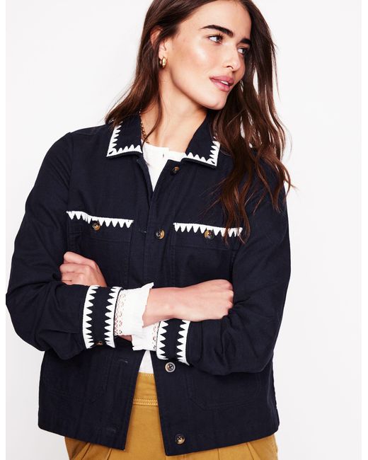Boden Blue Embroidered Utility Jacket