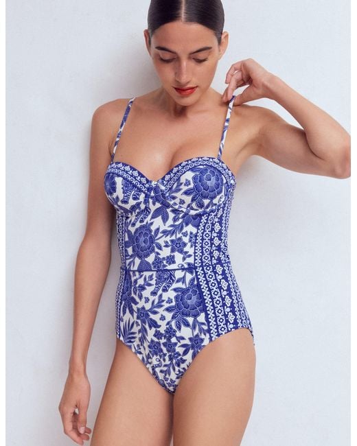Boden Blue Panel Underwire Swimsuit