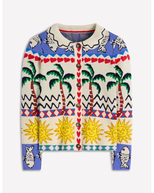Boden Blue Jacquard Knitted Shacket Warm Ivory, Novelty