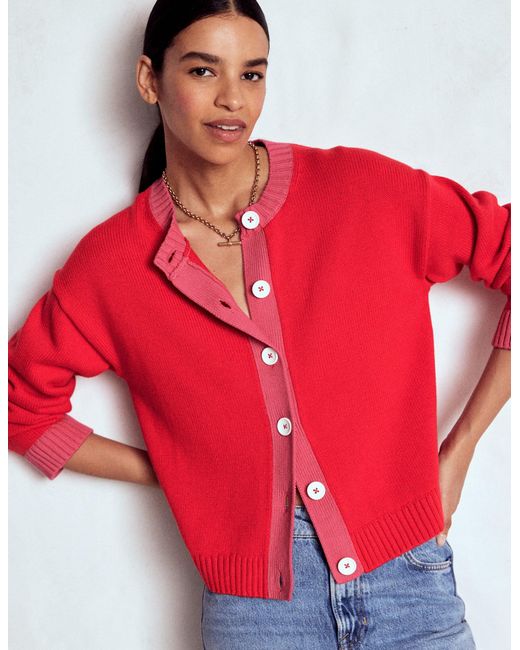 Boden Red Jemma Chunky Cotton Cardigan
