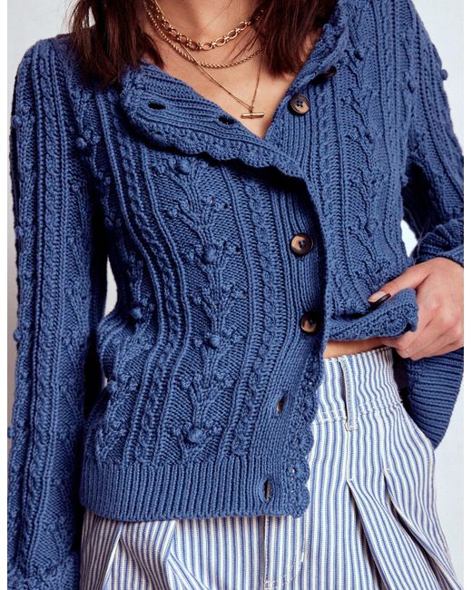 Boden Blue Cotton Textured Cardigan