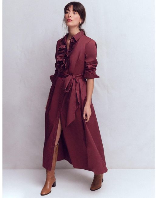 Boden Purple Pleated Ruffle Shirt Dress