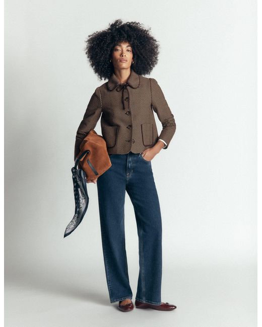 Boden Brown Branscombe Wool Bow Jacket
