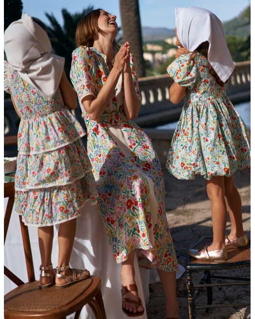 Boden Pink Kate Puff Sleeve Belted Dress