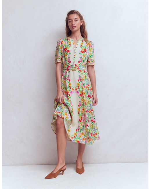 Boden Pink Kate Puff Sleeve Belted Dress