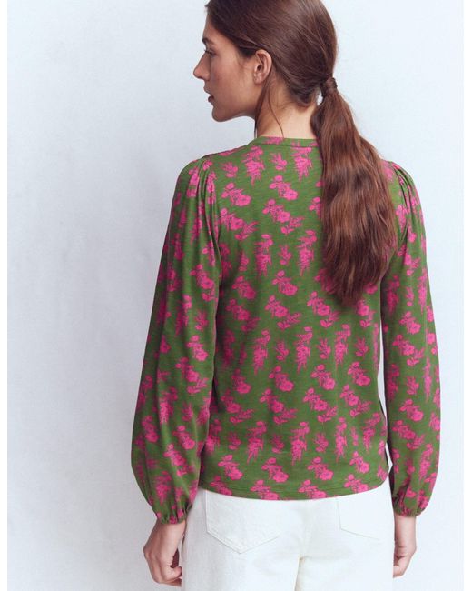Boden Brown Mya Smocked Jersey Shirt-Salsa, Decorative Blossom