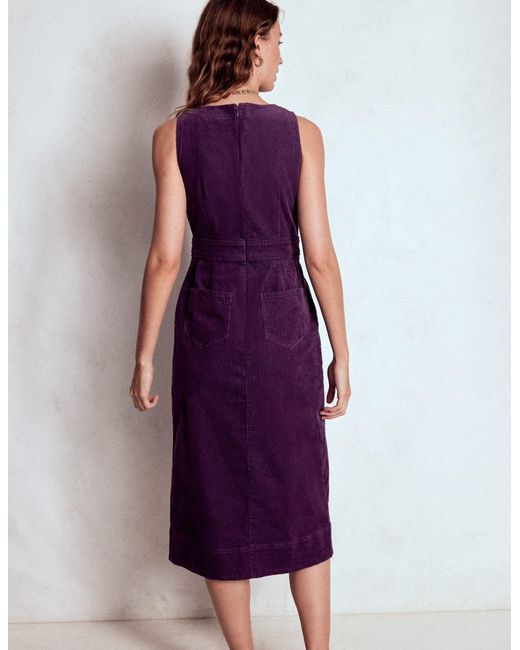 Boden Purple Ula Box Pleat Cord Midi Dress